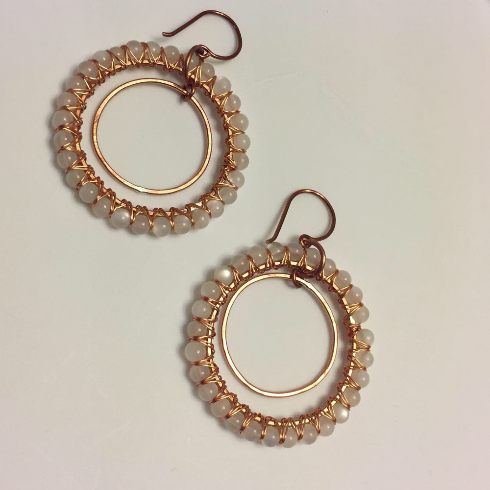 Moonstone hoop earrings, handmade